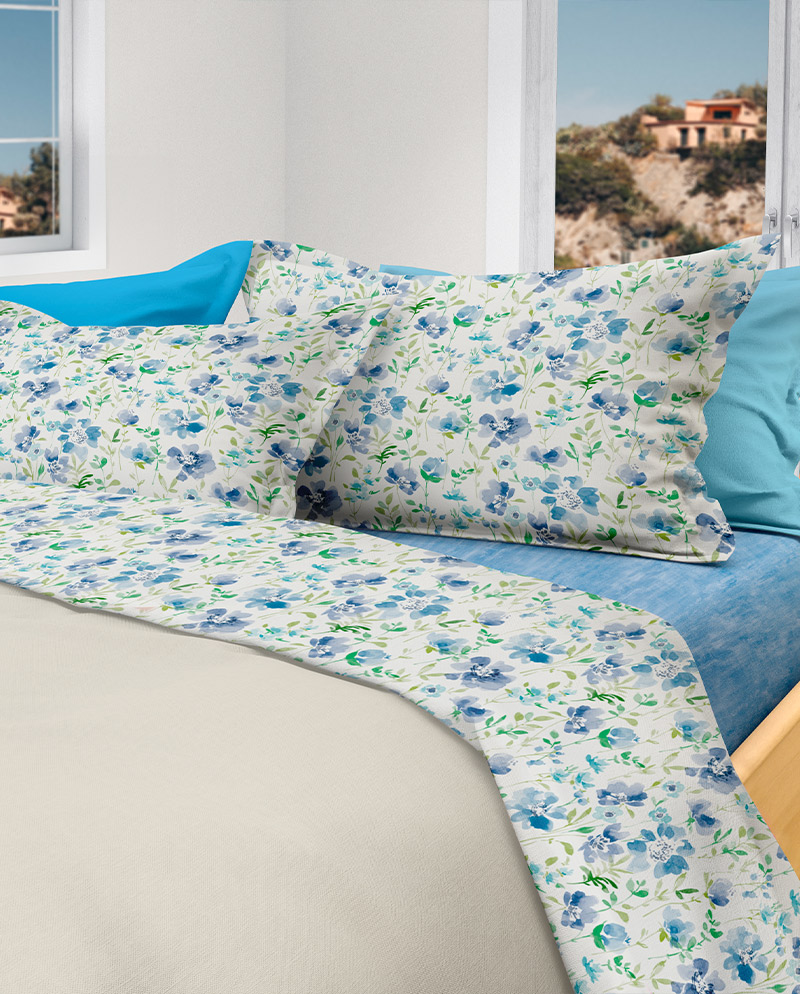 Andy & Helen Lenzuola Letto Ricamate 100% Cotone | Celeste Con Federa
